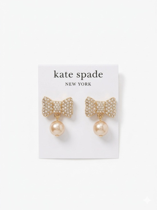 kate spade Jewelry - kate spade gold-tone crystal bow drop pearl earrings